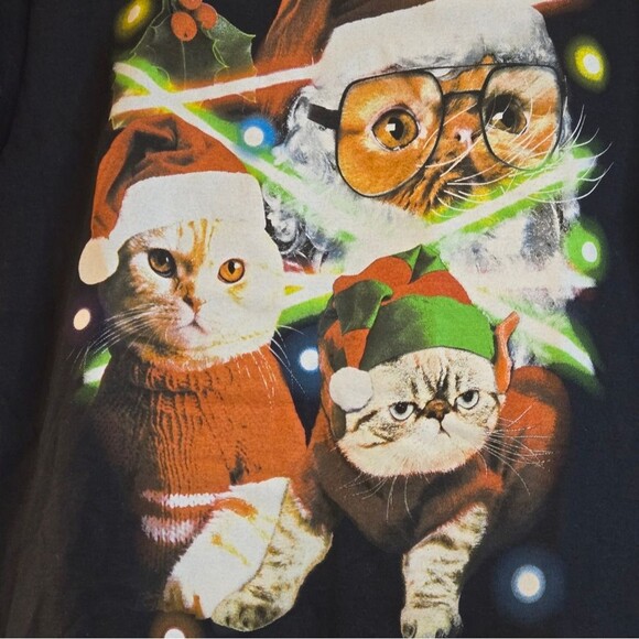 Men's Lost Gods Holiday Cat Portraits T-Shirt Black Mad Engine Crewneck Size S - Picture 5 of 10